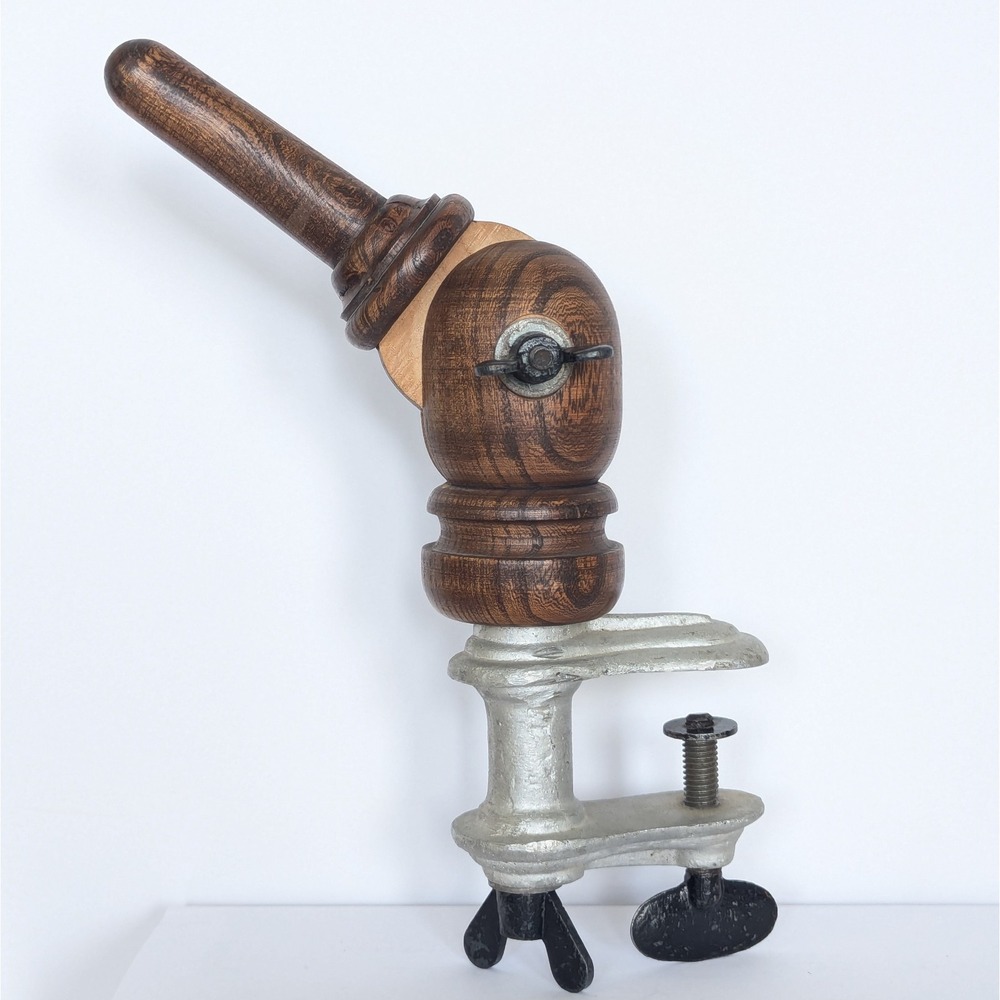 Vintage French Millinery Wood Hat Block Holder Stand Clamp Diecast Metal FRANCE